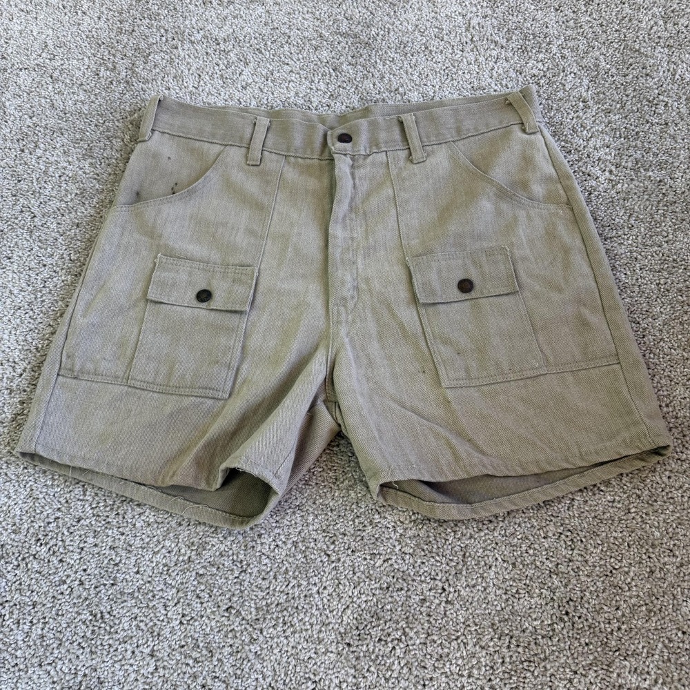 Vintage Sears Cargo Shorts Mens 36 Beige Denim Pockets Workwear Casual Summer